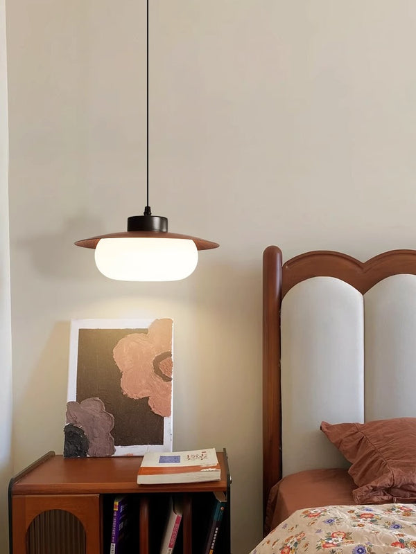 French mid-century style walnut color dining table chandelier