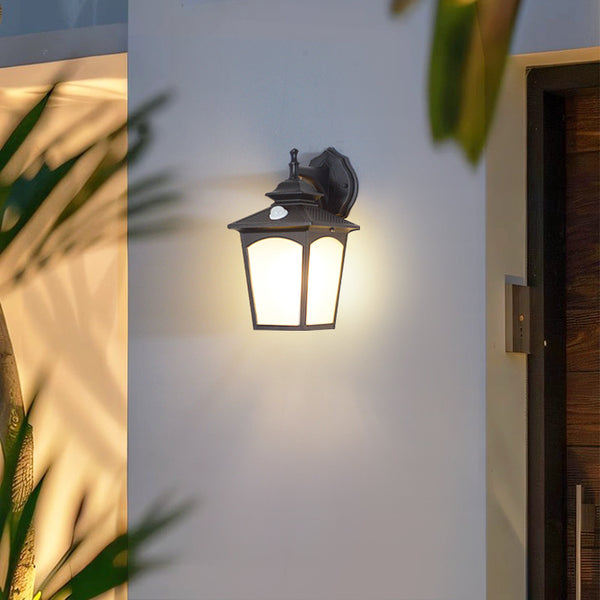 Retro glass home outdoor courtyard corridor human body induction waterproof wall lamp