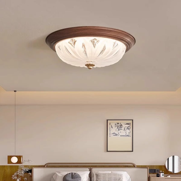 Walnut Color Glass Bedroom Ceiling Light