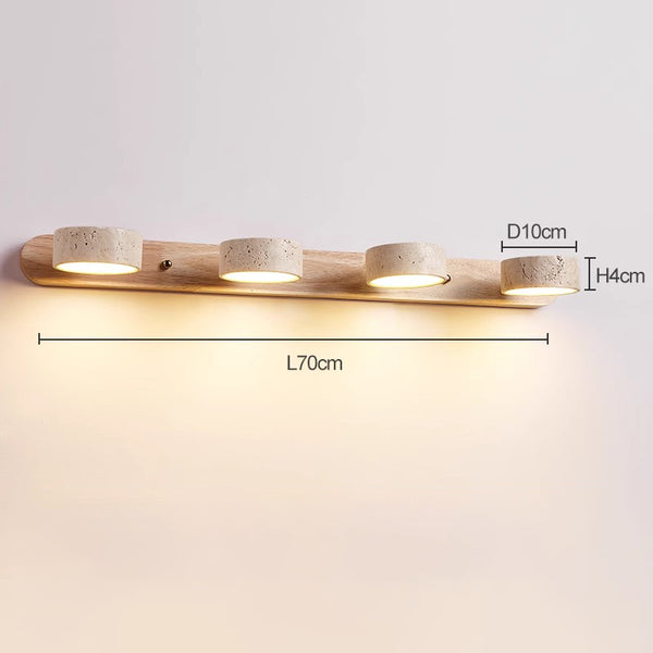 Applique murale LED en bois massif et travertin jaune pour miroir