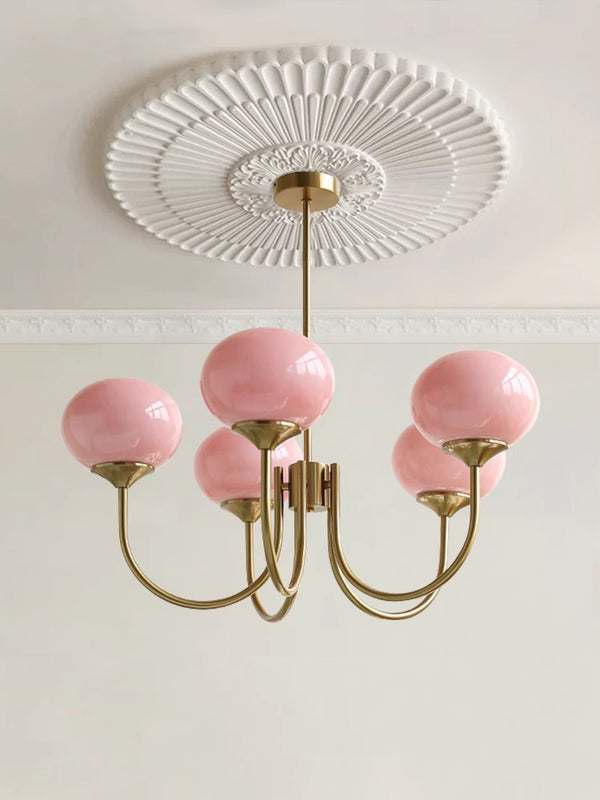 Cremefarbener Bauhaus-Kronleuchter aus Glas