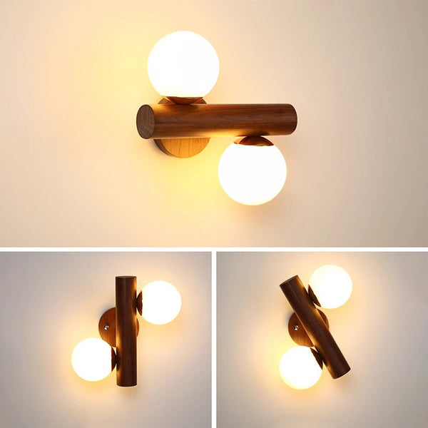Applique murale de chambre à double tête en bois massif