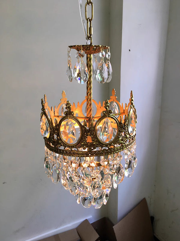 Vintage brass crystal chandelier
