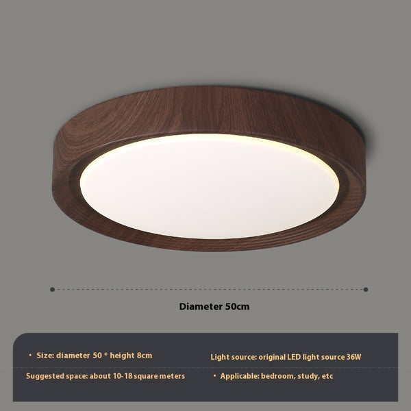 Einfache runde Deckenlampe für Schlafzimmer mit Holzmaserung