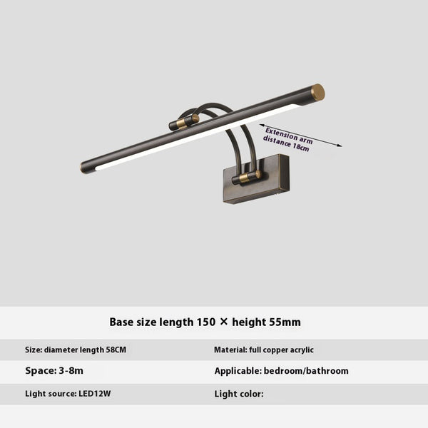 All-copper foldable LED mirror wall lamp