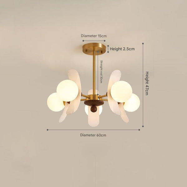 Vintage Walnut Bedroom Living Room Glass Chandelier
