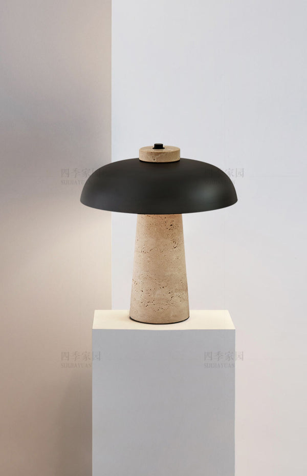 Lampe de table champignon en travertin jaune