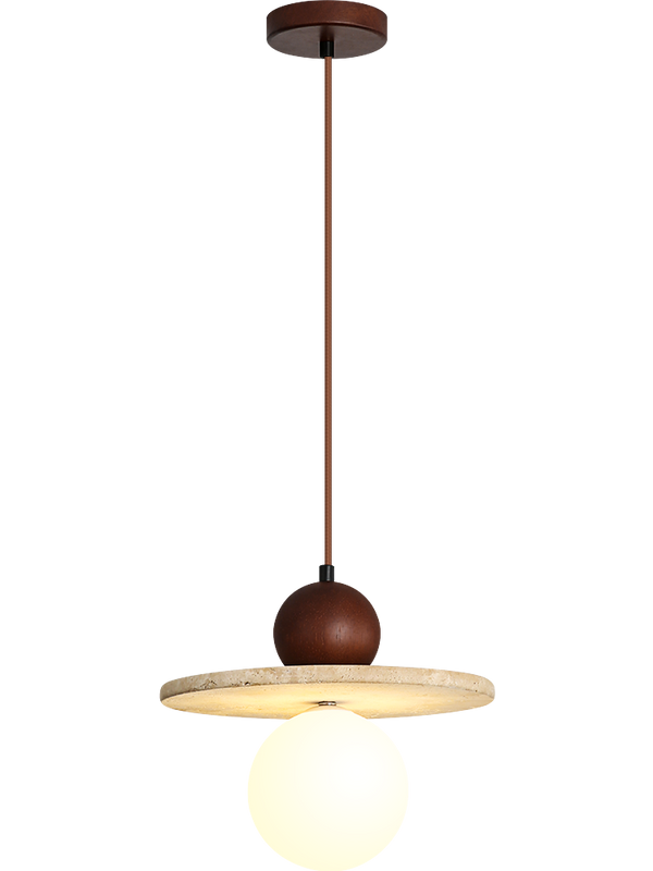 Lustre en travertin jaune français de style Wabi-sabi