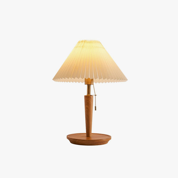 Vintage Massivholz Plissee Tischlampe