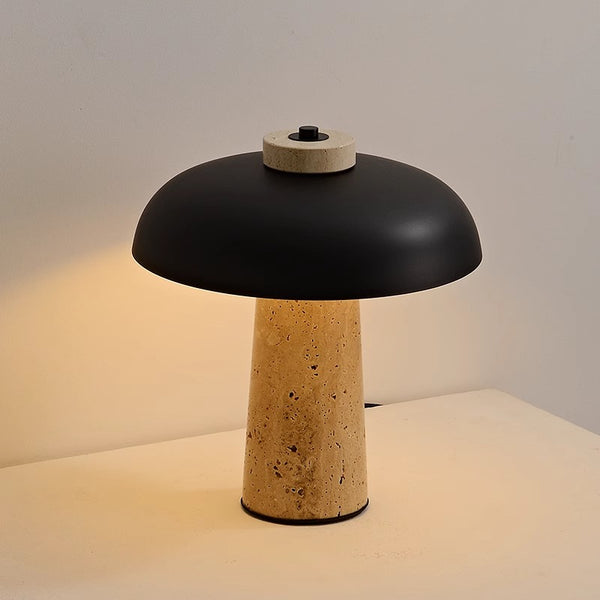Lampe de table champignon en travertin jaune