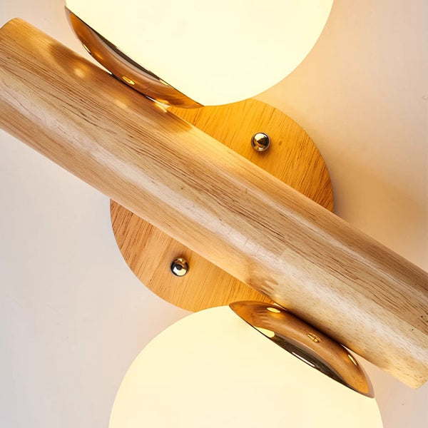 Applique murale de chambre à double tête en bois massif