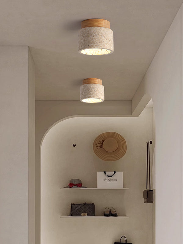 Vintage Wabi-Sabi Style Yellow Travertine Ceiling Lamp