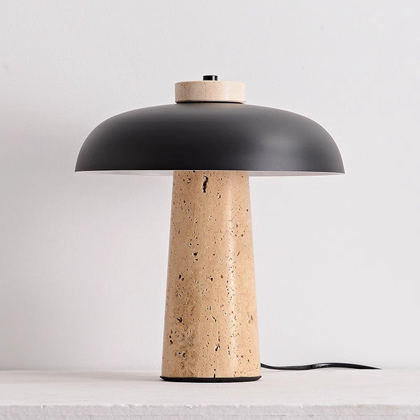 Lampe de table champignon en travertin jaune