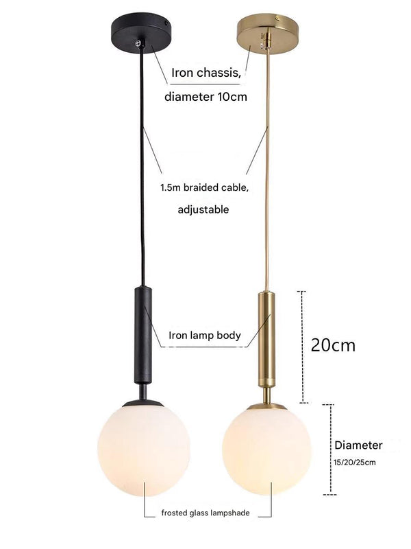 Lustre de chevet de chambre à coucher en forme de sphère nordique