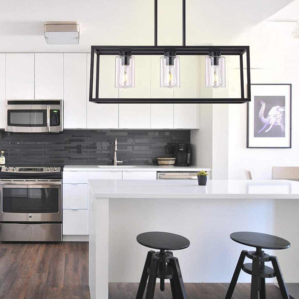 American retro rectangular iron glass restaurant chandelier