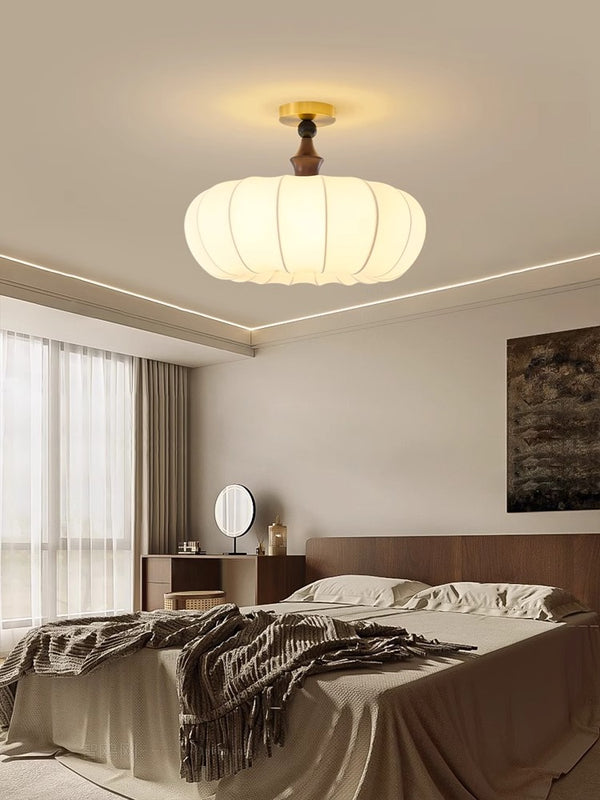 Plafonnier de chambre en tissu et bois massif