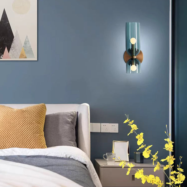 Nordic creative double head glass bedroom corridor wall lamp