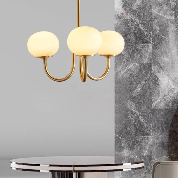 Cremefarbener Bauhaus-Kronleuchter aus Glas