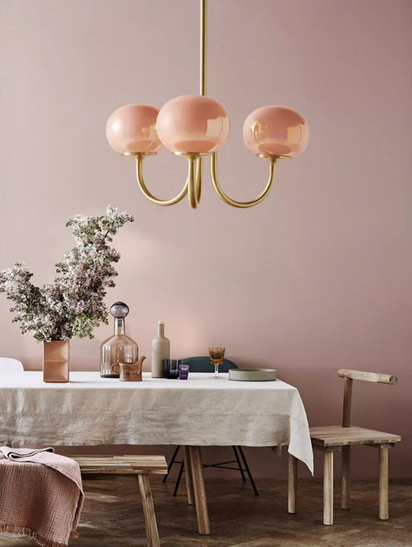 Cremefarbener Bauhaus-Kronleuchter aus Glas