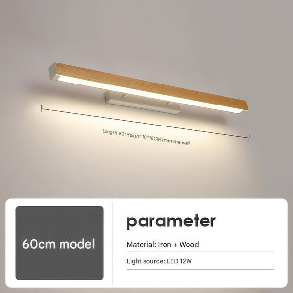 Applique murale miroir à LED en bois massif de style bûche