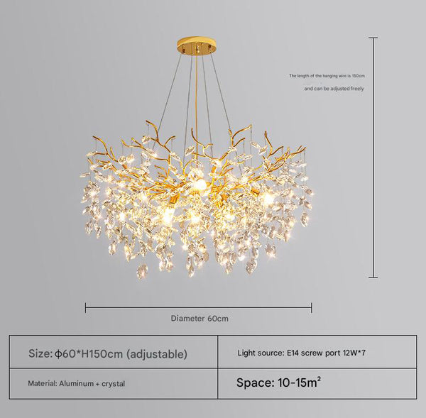 French creative branch crystal living room and dining room chandelier