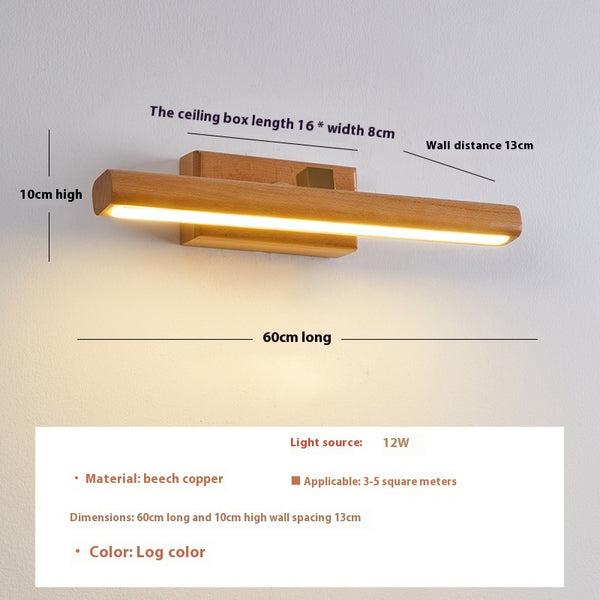 Wandlampe aus massivem Holz mit langem Spiegel