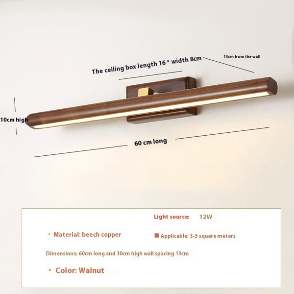 Wandlampe aus massivem Holz mit langem Spiegel