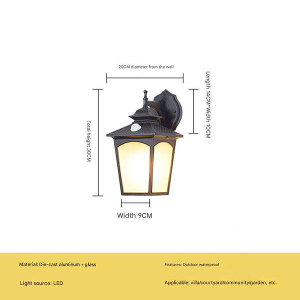 Retro glass home outdoor courtyard corridor human body induction waterproof wall lamp