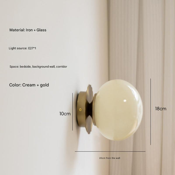 Retro cream style glass ball bedside corridor wall lamp