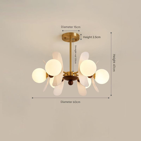 Vintage Walnut Bedroom Living Room Glass Chandelier