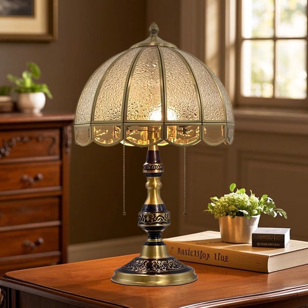Retro full copper glass bedroom living room study table lamp
