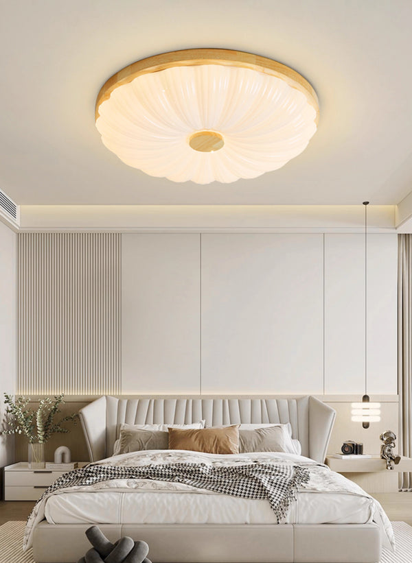 Wood color cream style bedroom ceiling lamp