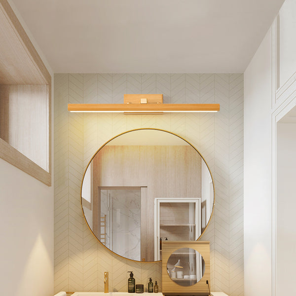 Wandlampe aus massivem Holz mit langem Spiegel