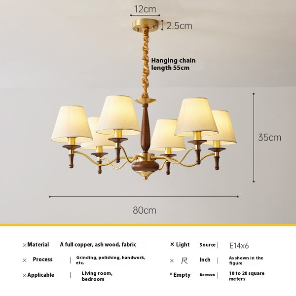 French retro solid wood living room chandelier