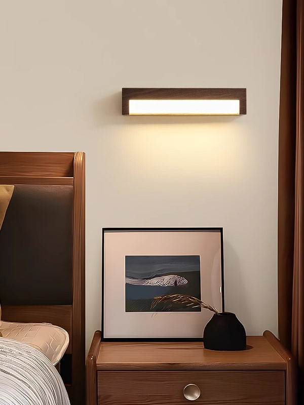 Lampe de chevet murale rétro à longues bandes en grain de bois