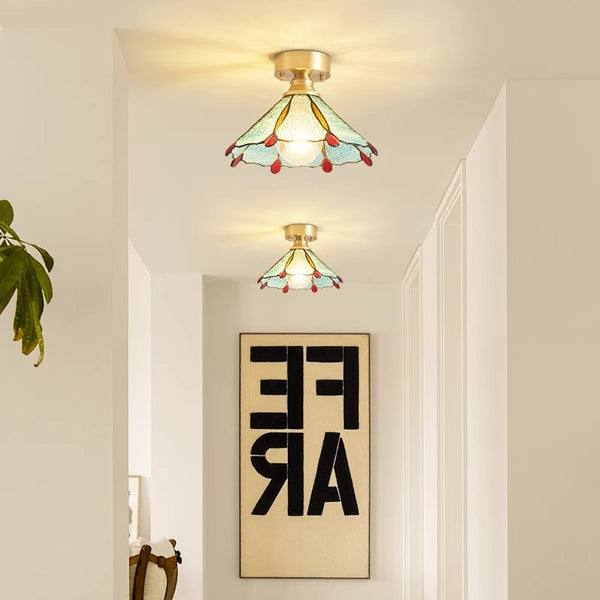 American retro copper color glass entrance corridor ceiling lamp