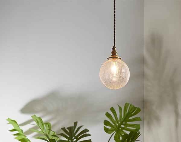 Vintage Brass Cracked Glass Bedroom Bedside Pendant light
