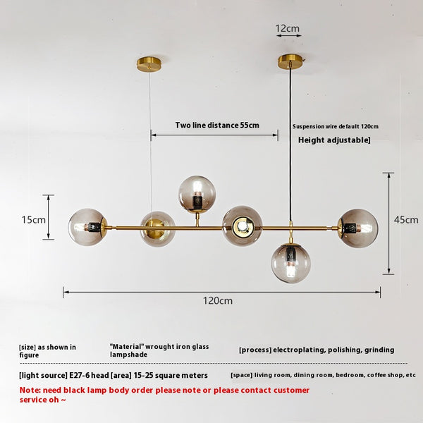 Long lustre de salle à manger en verre en forme de haricot magique