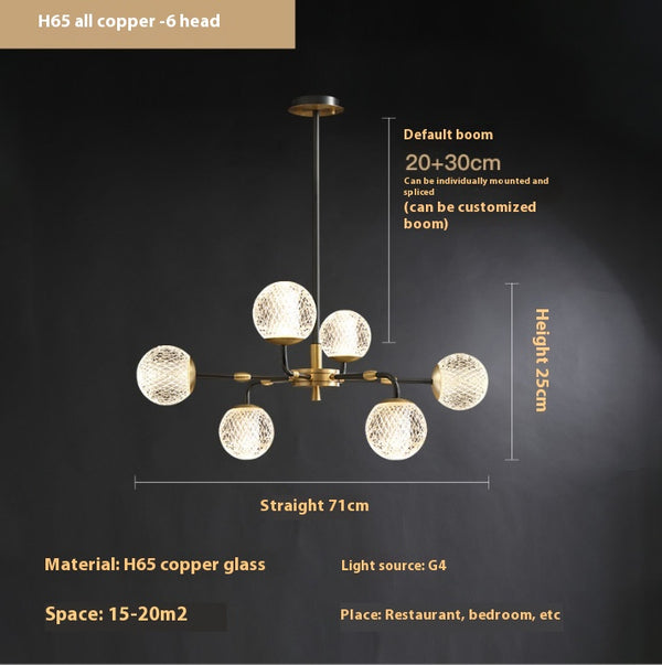 Lustre de luxe moderne entièrement en cuivre