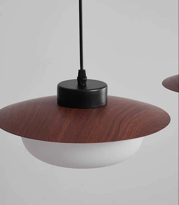French mid-century style walnut color dining table chandelier