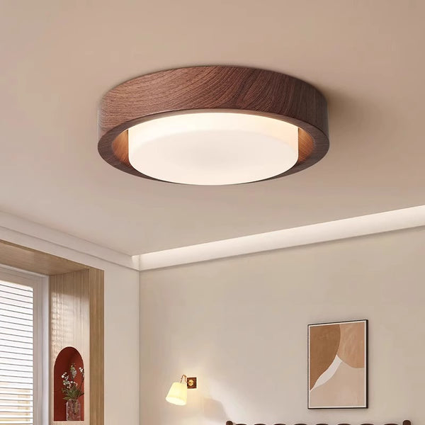 Medieval style wood grain glass bedroom ceiling lamp