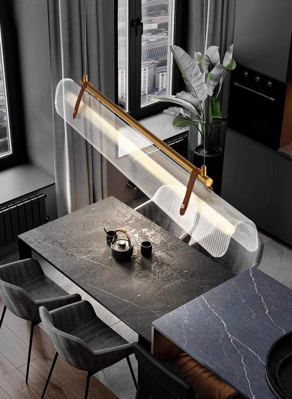 Lustre de salle à manger créatif en cuir à longues bandes