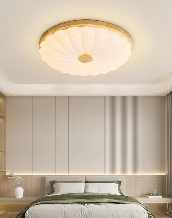 Wood color cream style bedroom ceiling lamp