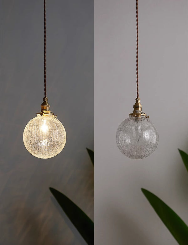Vintage Brass Cracked Glass Bedroom Bedside Pendant light