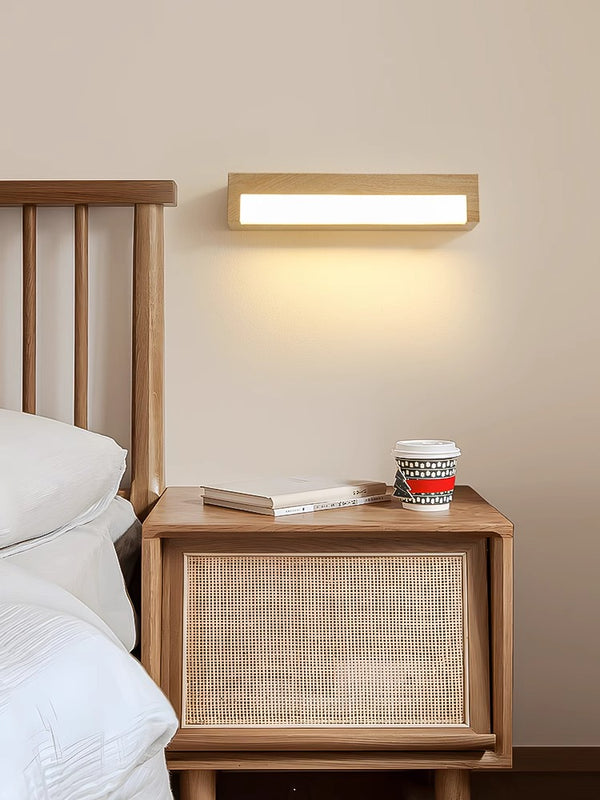 Lampe de chevet murale rétro à longues bandes en grain de bois