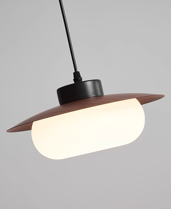 French mid-century style walnut color dining table chandelier