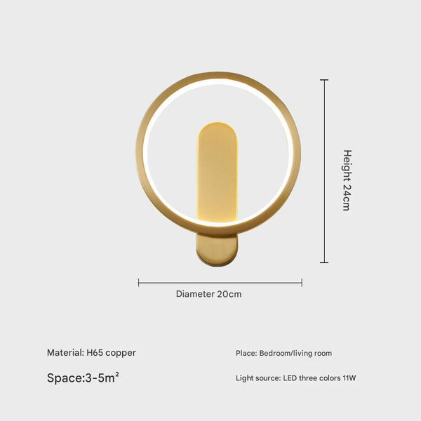 All copper minimalist round wall lamp