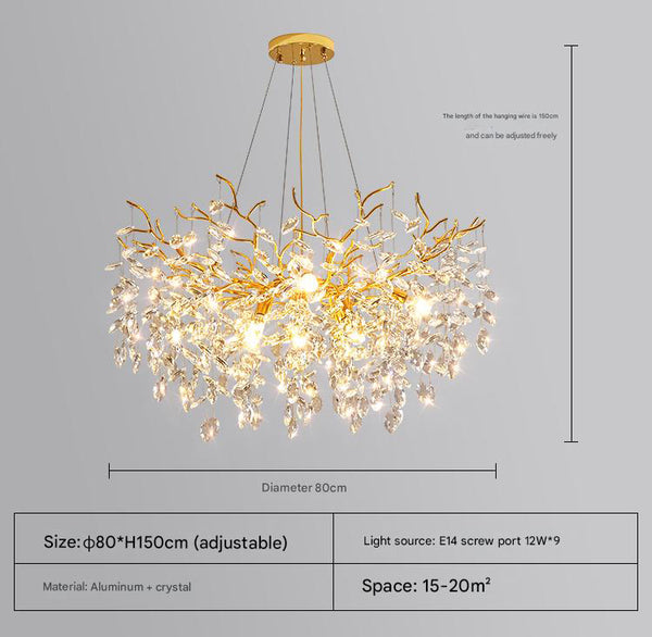 French creative branch crystal living room and dining room chandelier