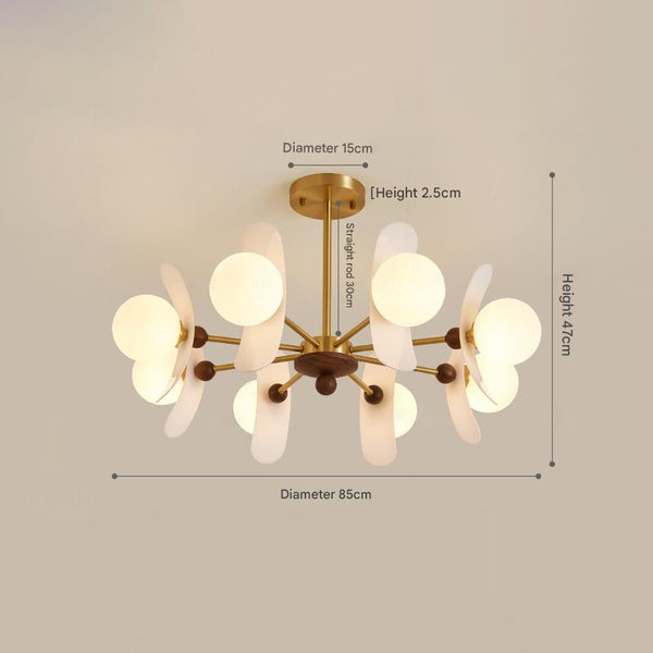 Vintage Walnut Bedroom Living Room Glass Chandelier