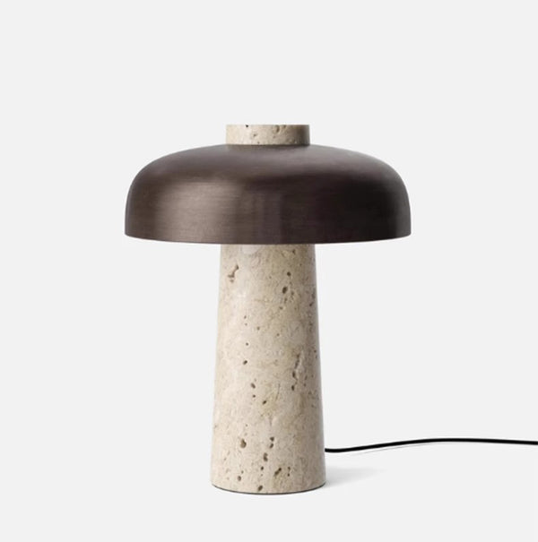 Lampe de table champignon en travertin jaune